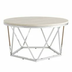 Laconia Faux Stone Round Coffee Table - Aiden Lane White/silver