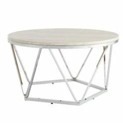 Laconia Faux Stone Round Coffee Table - Aiden Lane White/silver -Coffee Tables Elegant store unnamed file 3983
