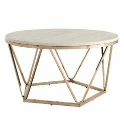 Laconia Faux Stone Round Coffee Table - Aiden Lane White/silver -Coffee Tables Elegant store unnamed file 3984