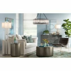 Crestview Collection Industrial Distressed Pewter Round Coffee Table 31" Wide Gray Oak Wood Tabletop for Living Room Bedroom House -Coffee Tables Elegant store unnamed file 4023
