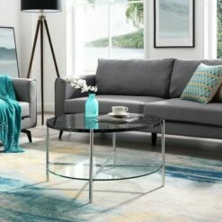 Modern Glam Faux Marble Round Coffee Table - Saracina Home Faux White Marble/gold