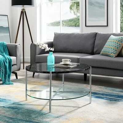 Modern Glam Faux Marble Round Coffee Table - Saracina Home Faux White Marble/gold 3 Modern Glam Faux Marble Round Coffee Table - Saracina Home Faux White Marble/gold