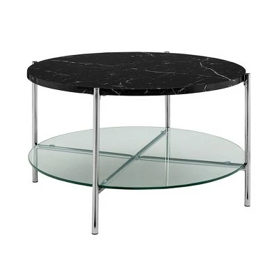 Modern Glam Faux Marble Round Coffee Table - Saracina Home Faux White Marble/gold 4 Modern Glam Faux Marble Round Coffee Table - Saracina Home Faux White Marble/gold - Image 2