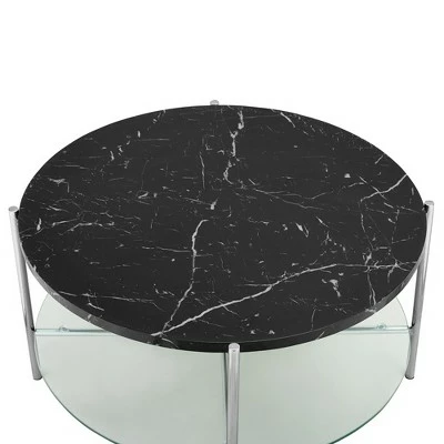Modern Glam Faux Marble Round Coffee Table - Saracina Home Faux White Marble/gold 5 Modern Glam Faux Marble Round Coffee Table - Saracina Home Faux White Marble/gold - Image 3