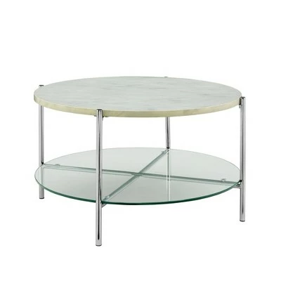 Modern Glam Faux Marble Round Coffee Table - Saracina Home Faux White Marble/gold 7 Modern Glam Faux Marble Round Coffee Table - Saracina Home Faux White Marble/gold - Image 5