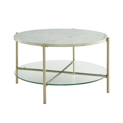 Modern Glam Faux Marble Round Coffee Table - Saracina Home Faux White Marble/gold 8 Modern Glam Faux Marble Round Coffee Table - Saracina Home Faux White Marble/gold - Image 6