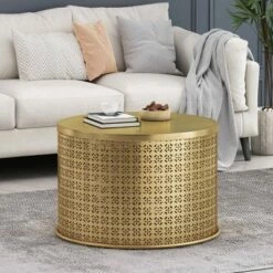 Noxon Boho Lace Cut Iron Coffee Table Gold Brushed Brown - Christopher Knight Home