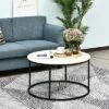 HOMCOM Wood Round Coffee Sofa Table Side with a Modern Design Black Metal Frame and Easy Maintenance White