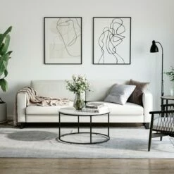 HOMCOM Wood Round Coffee Sofa Table Side with a Modern Design Black Metal Frame and Easy Maintenance White -Coffee Tables Elegant store unnamed file 4043