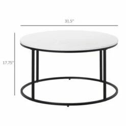HOMCOM Wood Round Coffee Sofa Table Side with a Modern Design Black Metal Frame and Easy Maintenance White -Coffee Tables Elegant store unnamed file 4045