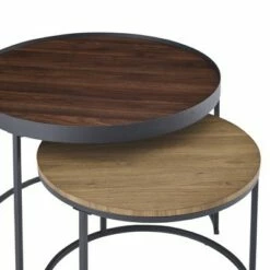 30" Rustic Nesting Round Coffee Tables Dark Walnut/English Oak - Saracina Home -Coffee Tables Elegant store unnamed file 4077