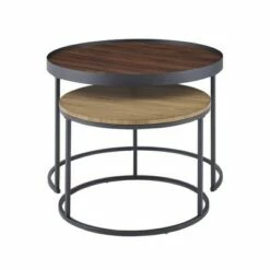 30" Rustic Nesting Round Coffee Tables Dark Walnut/English Oak - Saracina Home -Coffee Tables Elegant store unnamed file 4078