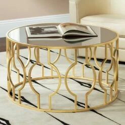 55 Downing Street Fara 35 1/2" Wide Gold Leaf Round Coffee Table