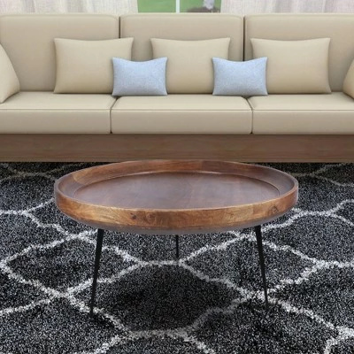 Wooden Coffee Table with Splayed Metal Legs Brown and Black - The Urban Port 9 Wooden Coffee Table with Splayed Metal Legs Brown and Black - The Urban Port - Image 7
