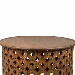 Set of 2 Farmhouse Round Coffee Tables with Mango Wood Frame and Cut Out Design Brown - The Urban Port -Coffee Tables Elegant store unnamed file 4124