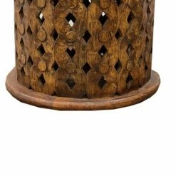 Set of 2 Farmhouse Round Coffee Tables with Mango Wood Frame and Cut Out Design Brown - The Urban Port -Coffee Tables Elegant store unnamed file 4125