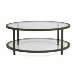 Studio Designs Home 38" Camber Modern Glass Round Coffee Table - Studio Designs Gold