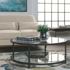 Studio Designs Home 38" Camber Modern Glass Round Coffee Table - Studio Designs Gold -Coffee Tables Elegant store unnamed file 4143