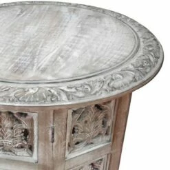 Wooden Hand Carved Folding Accent Coffee Table White - The Urban Port