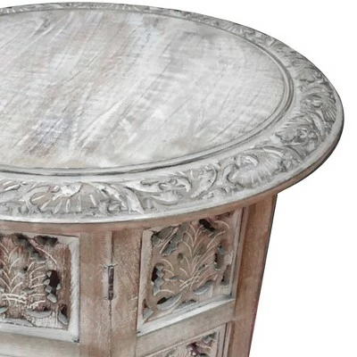 Wooden Hand Carved Folding Accent Coffee Table White - The Urban Port 3 Wooden Hand Carved Folding Accent Coffee Table White - The Urban Port