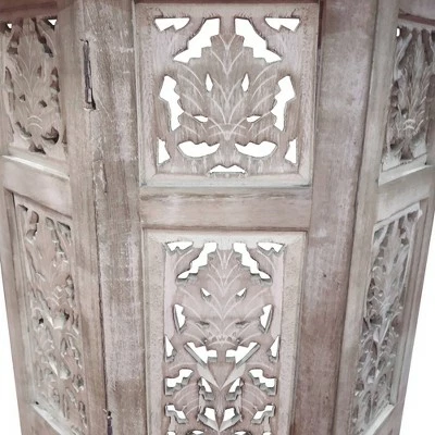 Wooden Hand Carved Folding Accent Coffee Table White - The Urban Port 4 Wooden Hand Carved Folding Accent Coffee Table White - The Urban Port - Image 2