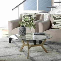 38" Archtech Round Coffee Table with Clear Glass Gold - Studio Designs Home