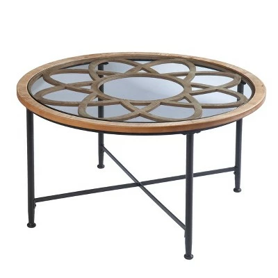 Shabra Glass Top Cocktail Table Black/Natural - Aiden Lane 3 Shabra Glass Top Cocktail Table Black/Natural - Aiden Lane