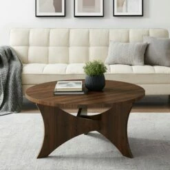 Carraway Mid-Century Modern Round Coffee Table - Saracina Home Dark Walnut -Coffee Tables Elegant store unnamed file 4246