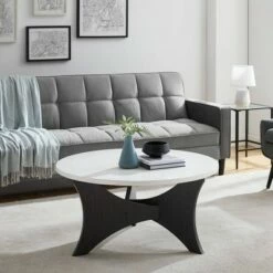 Carraway Mid-Century Modern Round Coffee Table - Saracina Home Dark Walnut -Coffee Tables Elegant store unnamed file 4247