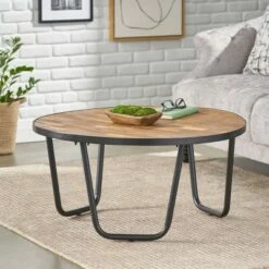 Nita Modern Industrial Handcrafted Wooden Coffee Table Natural/Black - Christopher Knight Home