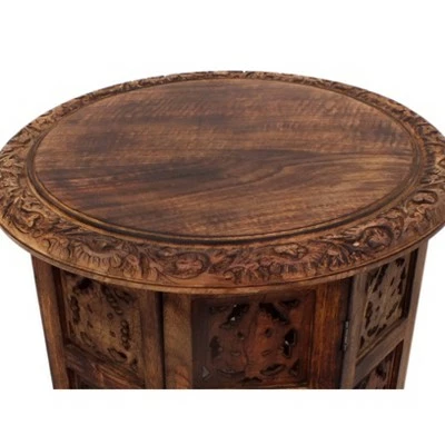 Wooden Hand Carved Folding Accent Coffee Table Dark Chocolate - The Urban Port 4 Wooden Hand Carved Folding Accent Coffee Table Dark Chocolate - The Urban Port - Image 2