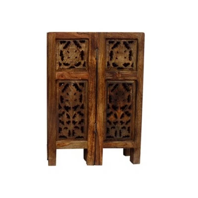 Wooden Hand Carved Folding Accent Coffee Table Dark Chocolate - The Urban Port 6 Wooden Hand Carved Folding Accent Coffee Table Dark Chocolate - The Urban Port - Image 4