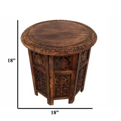 Wooden Hand Carved Folding Accent Coffee Table Dark Chocolate - The Urban Port 8 Wooden Hand Carved Folding Accent Coffee Table Dark Chocolate - The Urban Port - Image 6