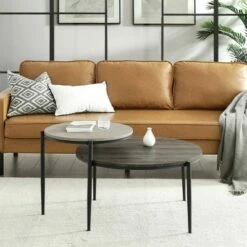 Modern Two-Tier Round Coffee Table - Saracina Home Faux Gray/cerused Ash -Coffee Tables Elegant store unnamed file 4317