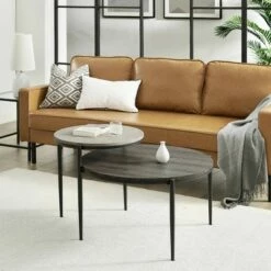Modern Two-Tier Round Coffee Table - Saracina Home Faux Gray/cerused Ash -Coffee Tables Elegant store unnamed file 4318