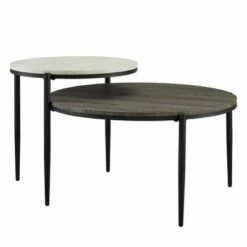 Modern Two-Tier Round Coffee Table - Saracina Home Faux Gray/cerused Ash -Coffee Tables Elegant store unnamed file 4320