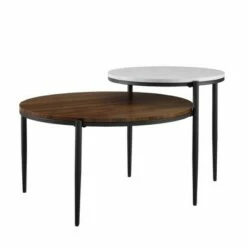 Modern Two-Tier Round Coffee Table - Saracina Home Faux Gray/cerused Ash -Coffee Tables Elegant store unnamed file 4321