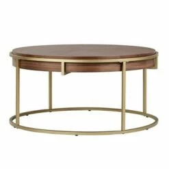 Ervyn Wood and Metal Round Coffee Table - Inspire Q Natural -Coffee Tables Elegant store unnamed file 4374