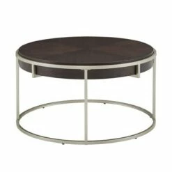 Ervyn Wood and Metal Round Coffee Table - Inspire Q Natural -Coffee Tables Elegant store unnamed file 4375