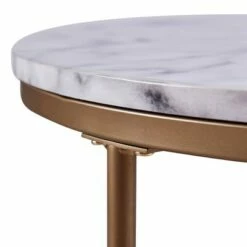 Marmo Round Coffee Table with Faux Marble Top Brass - Teamson Home -Coffee Tables Elegant store unnamed file 4416