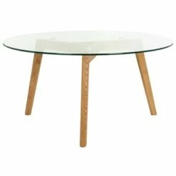 Marjoram Round Glass Coffee Table - Clear / Oak - Safavieh -Coffee Tables Elegant store unnamed file 4490