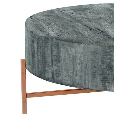 40" Round Wooden Coffee Table with Cross Metal Base Support Gray/Brown - The Urban Port 3 40" Round Wooden Coffee Table with Cross Metal Base Support Gray/Brown - The Urban Port
