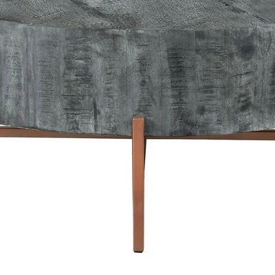 40" Round Wooden Coffee Table with Cross Metal Base Support Gray/Brown - The Urban Port 4 40" Round Wooden Coffee Table with Cross Metal Base Support Gray/Brown - The Urban Port - Image 2