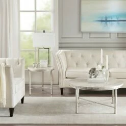 Madison Park Gretna Round Coffee Table Silver Cream -Coffee Tables Elegant store unnamed file 4527