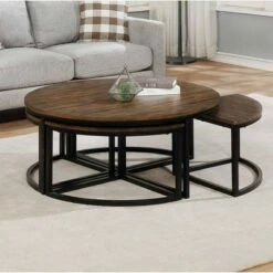 42" Arcadia Acacia Wood Round Coffee Table with Nesting Tables Dark Brown - Alaterre Furniture -Coffee Tables Elegant store unnamed file 4538