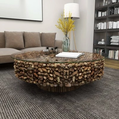 Olivia & May Rustic Driftwood Coffee Table Brown - Olivia & May 4 Olivia & May Rustic Driftwood Coffee Table Brown - Olivia & May - Image 2