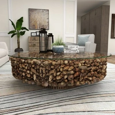 Olivia & May Rustic Driftwood Coffee Table Brown - Olivia & May 5 Olivia & May Rustic Driftwood Coffee Table Brown - Olivia & May - Image 3