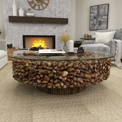 Olivia & May Rustic Driftwood Coffee Table Brown - Olivia & May 8 Olivia & May Rustic Driftwood Coffee Table Brown - Olivia & May - Image 6