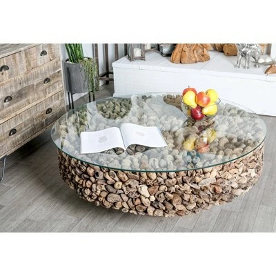 Olivia & May Rustic Driftwood Coffee Table Brown - Olivia & May 14 Olivia & May Rustic Driftwood Coffee Table Brown - Olivia & May - Image 12