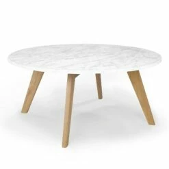 Poly & Bark Gabrielle Mid-Century Marble Round Coffee Table Natural - Poly & Bark -Coffee Tables Elegant store unnamed file 4561